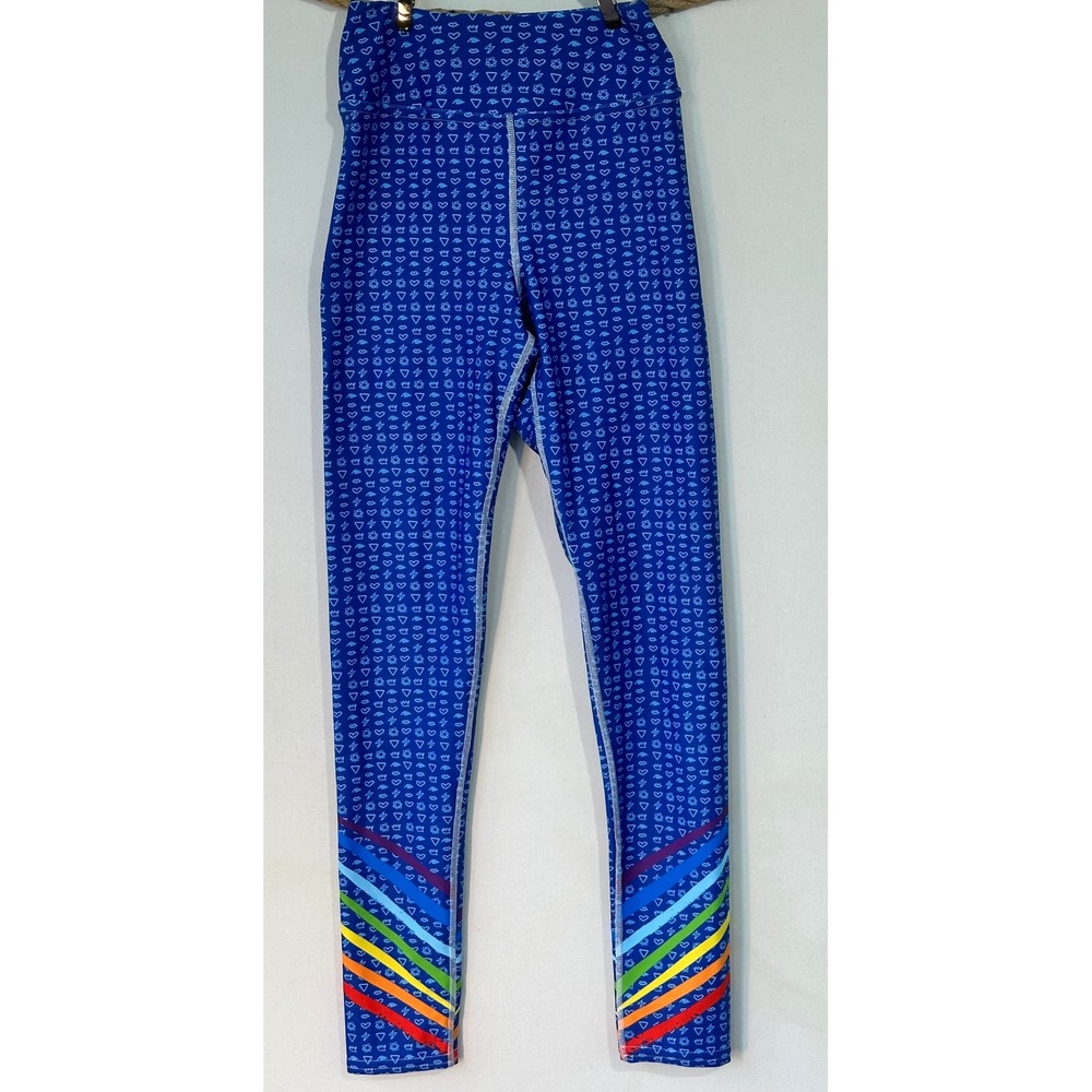 Chakra Girl Leggings Rainbow Stripe Print Womens Size XS Blue Excellent